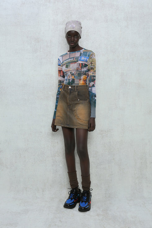 【RESTOCK】CIRCLE CUT-OUT MINI SKIRT -RUSTED BROWN- *Last1